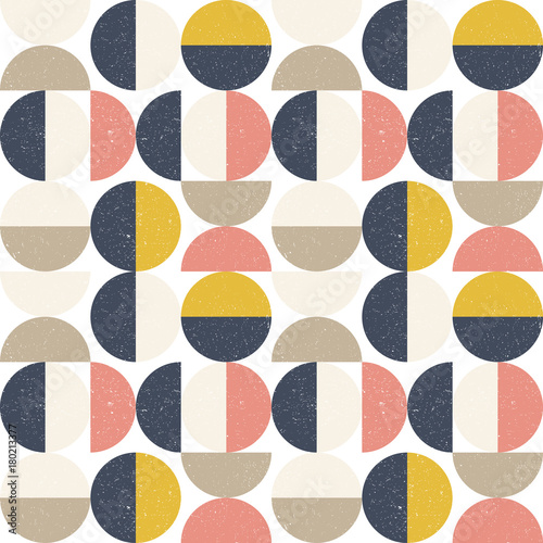 Modern vector abstract seamless geometric pattern with semi circles and circles in retro scandinavian style