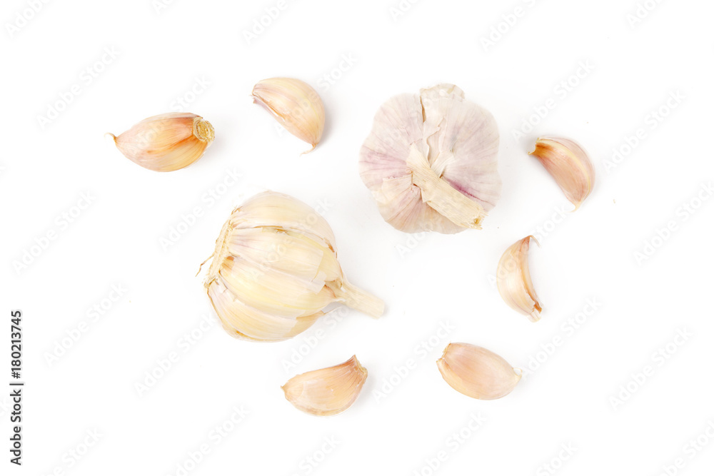 Garlic isolated white background top view
