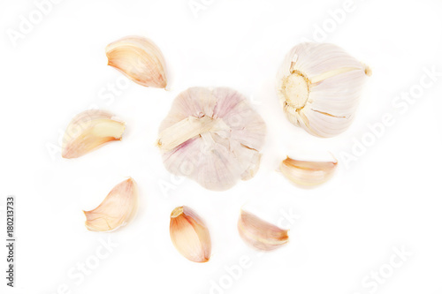 Garlic top view isolated white background