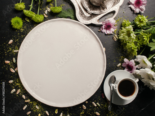 Картината върху платно White empty plate. Creative contrast background concept