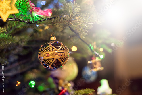 Christmas decorations on the Christmas tree photo