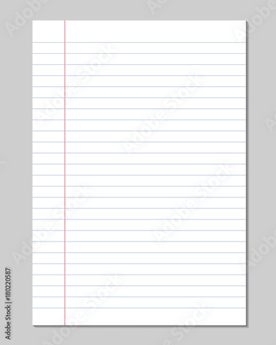 Set of vector sheets of lined paper with border isolated on background