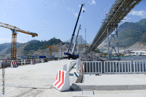 Construction Heavy Working Site Building Xayaburri Dam, Xayaburi, Laos	 photo