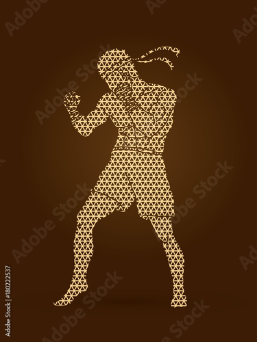 Muay Thai, Thai boxing standing ready to fight action designed using geometric pattern graphic vector