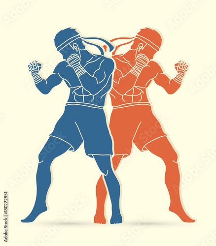 Muay Thai, Thai boxing standing ready to fight action graphic vector