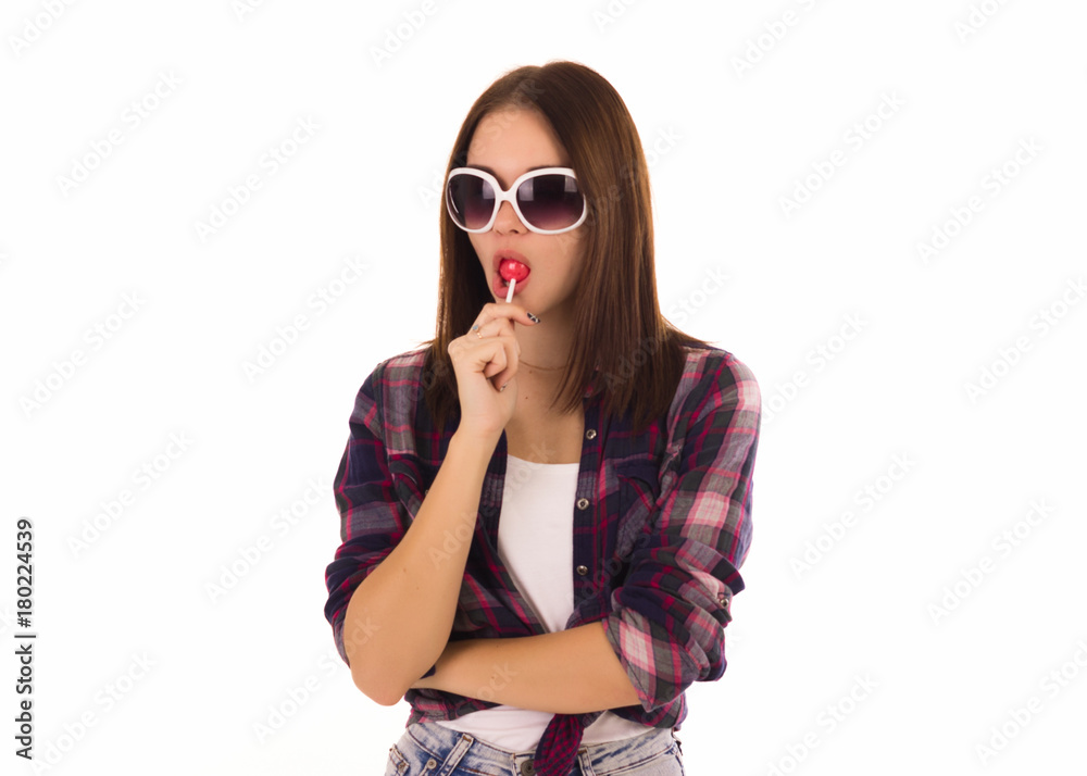 Young pretty woman, sunglasses, studio Young pretty woman, sunglasses, studio