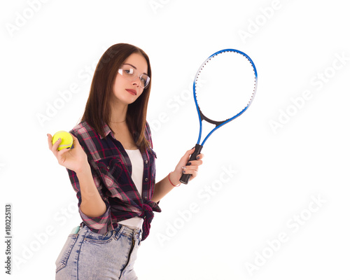 Young cute girl with tennis racket, isolated   © MFcreated
