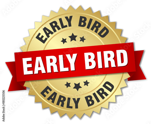 early bird round isolated gold badge