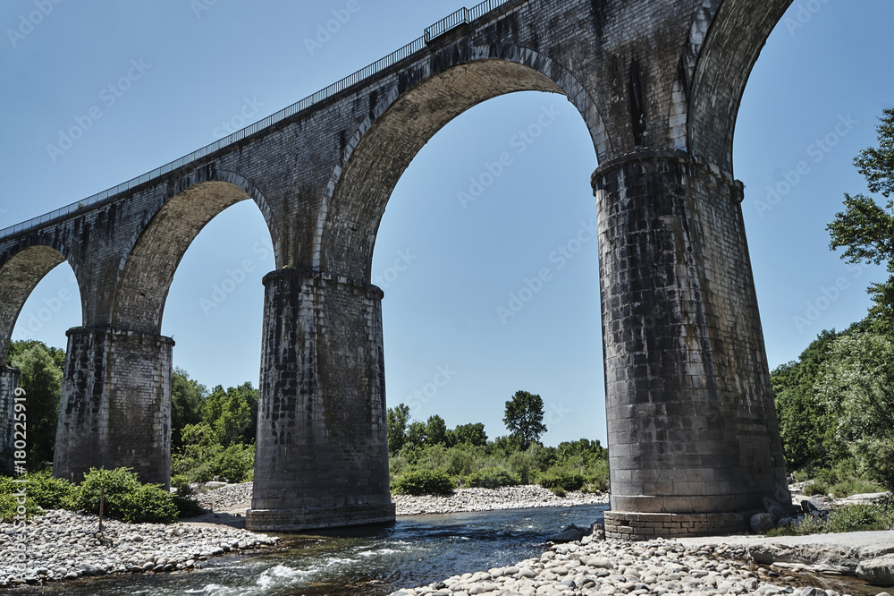 Stone, Railway viaduct over the River Ardeche in France. Stone, Railway viaduct over the River Ardeche in France.