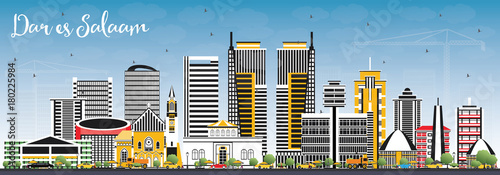 Dar Es Salaam Tanzania Skyline with Color Buildings and Blue Sky.