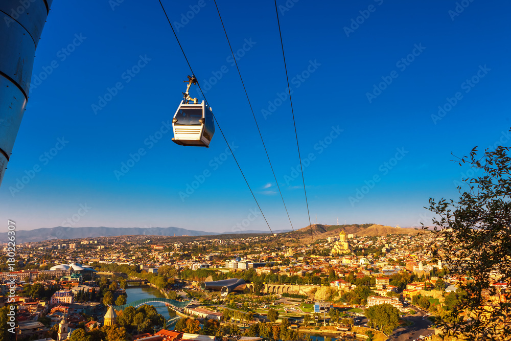Tourustic ride on the funicular, aerial view from the top on the houses ...