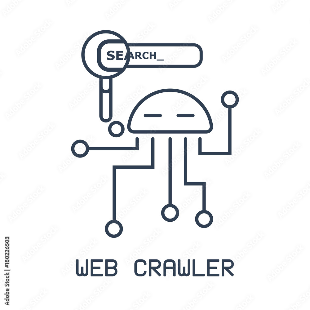 Isolated robot icon in a linear flat style. The concept of web crawler Isolated robot icon in a linear flat style. The concept of web crawler