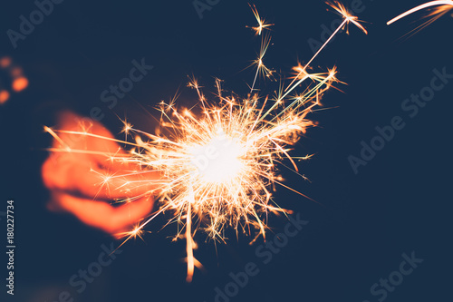 Sparklers Christmas and New Year Party in the winter   Welcome to 2018 Style Vintage Tone
