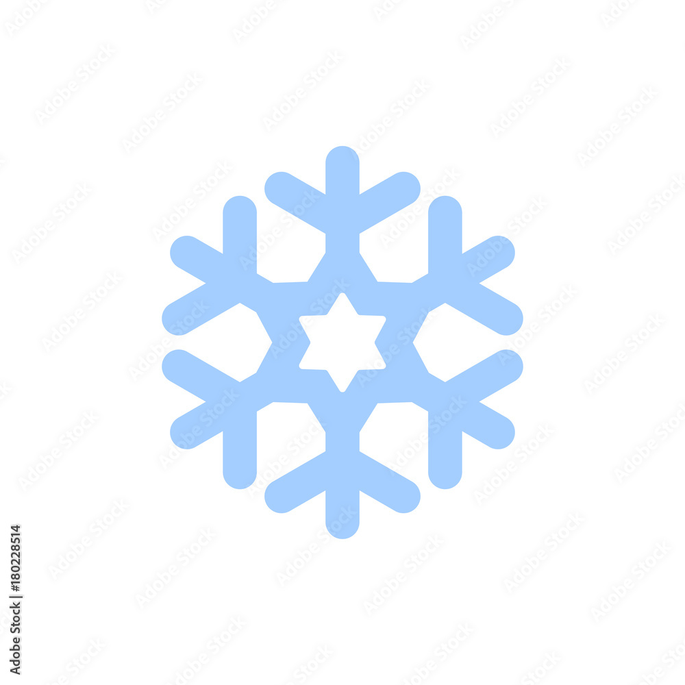 Snowflake icon. Blue silhouette snow flake sign, isolated on white background. Flat design. Symbol of winter, frozen, Christmas, New Year holiday. Graphic element decoration. Vector illustration Snowflake icon. Blue silhouette snow flake sign, isolated on white background. Flat design. Symbol of winter, frozen, Christmas, New Year holiday. Graphic element decoration. Vector illustration