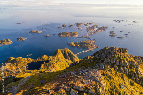 Top of mount Festvagtinden on Lofoten islands in Norway photo