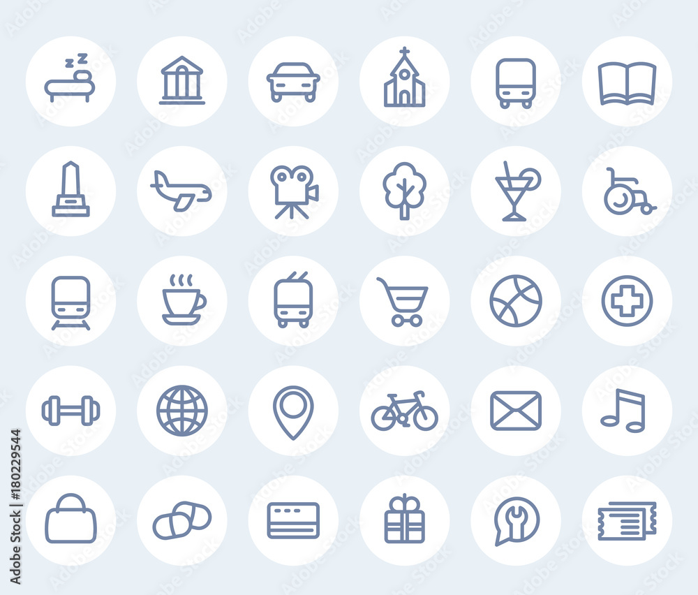 line icons on white, vector pictograms for maps and navigation apps