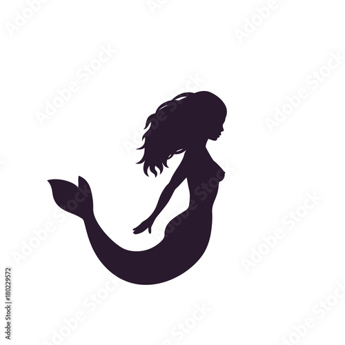 mermaid silhouette isolated on white, vector illustration