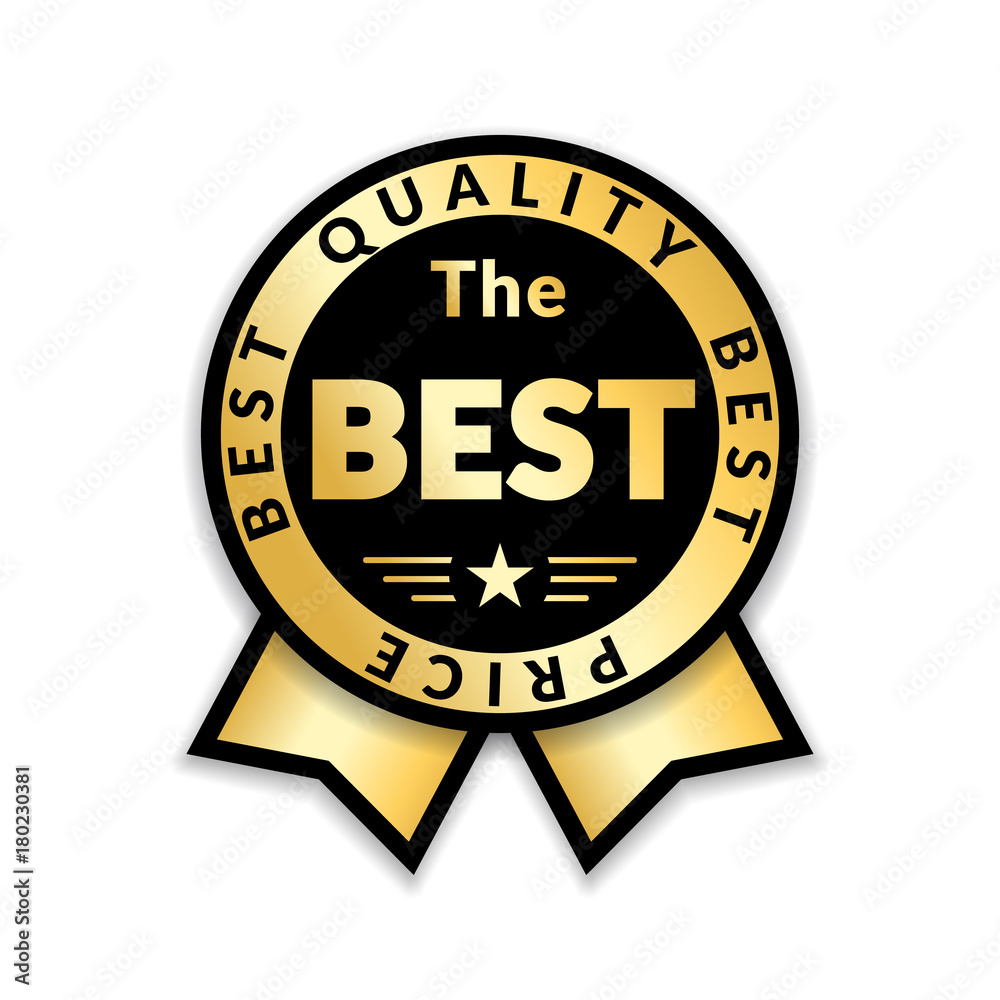 Ribbon award best price label. Gold ribbon award icon isolated white background. Best quality golden label for badge, medal, best choice, price, certificate guarantee product Vector illustration