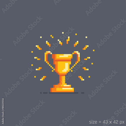 Pixel golden winner cup.Vector illustration.