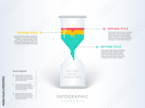 Hourglass or sand clock 3 steps business process chart infographics. Sandglass corporate workflow graphic elements. Company flowchart presentation slide template. Vector info graphic design.