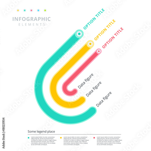 Arc 3 step business process chart infographics. Crook corporate workflow graph elements. Company diagram presentation slide template. Vector info graphic design.