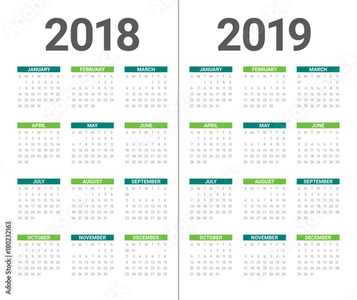Year 2018 2019 calendar vector