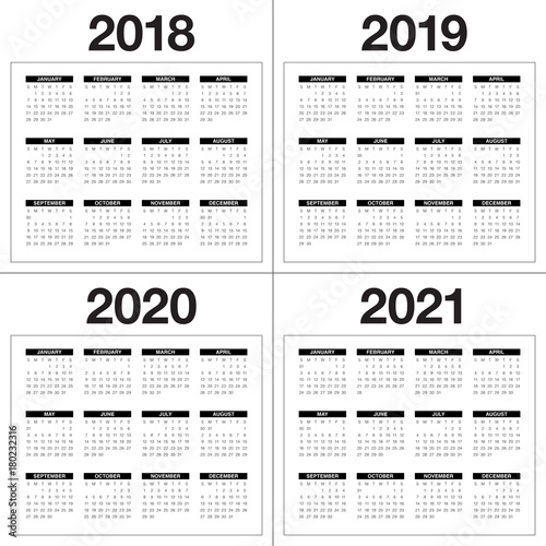 Year 2018 2019 2020 2021 calendar vector