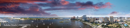 West Palm Beach Coastline in Florida  USA. Panoramic view at sunset