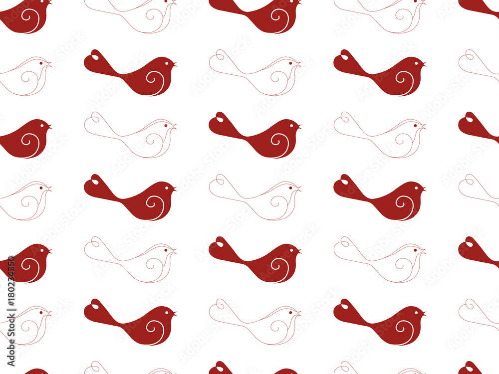 Hand drawn vector motifs of birds - Tit, isolated on white background - seamless Hand drawn vector motifs of birds - Tit, isolated on white background - seamless