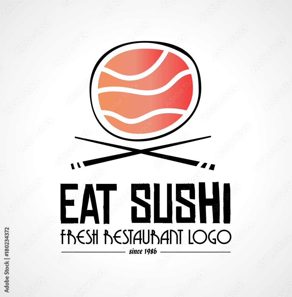 Sushi Restaurant flat style logo design for food company brand design or flyers