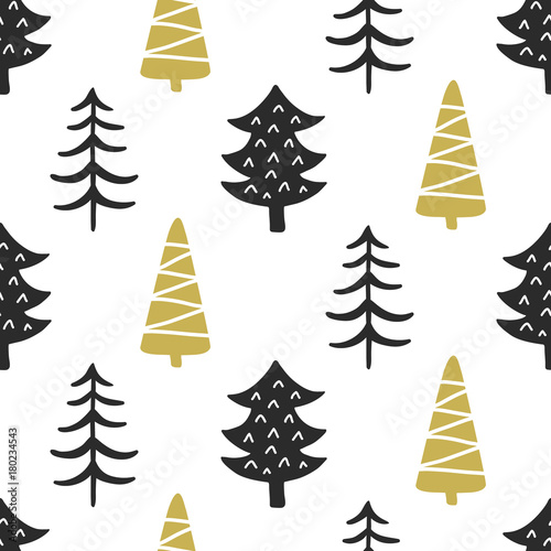 Scandinavian Forest trees nordic seamless pattern