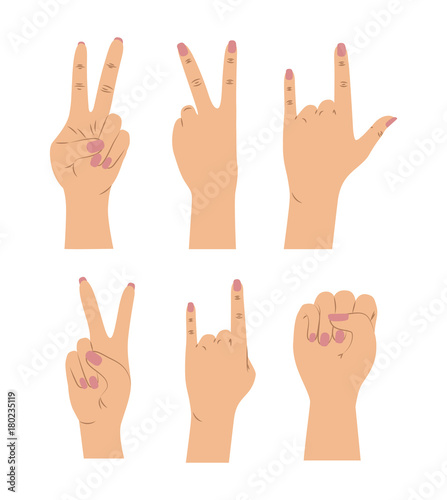 background with set of female hands signals in skin color