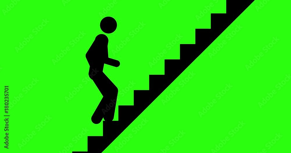 The silhouette of cartoon man climb the stairs . Way to success loopable concept animation.