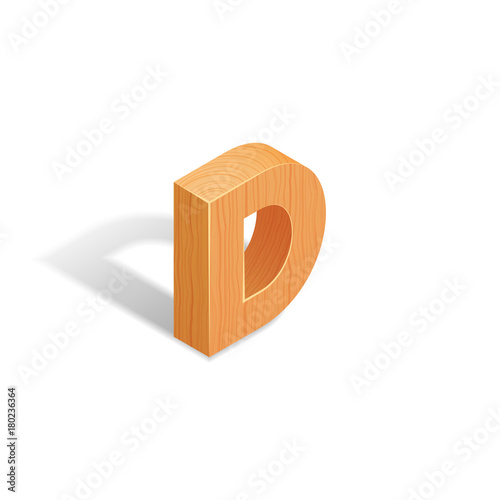 Isometric wooden letter A with shadow.