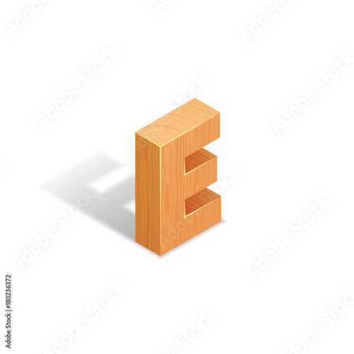 Isometric wooden letter A with shadow.