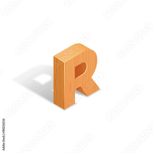 Isometric wooden letter A with shadow.