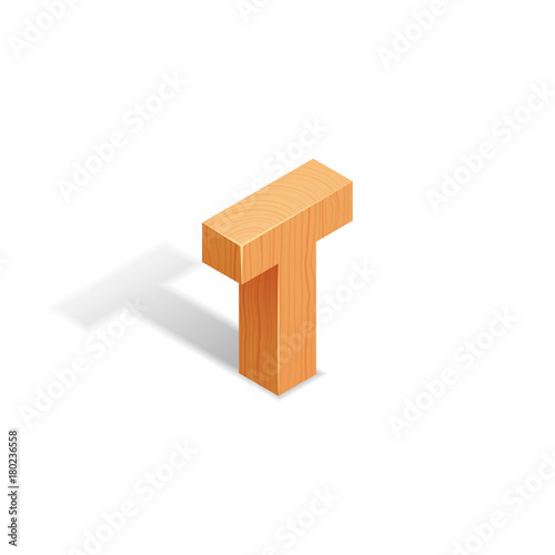 Isometric wooden letter A with shadow.