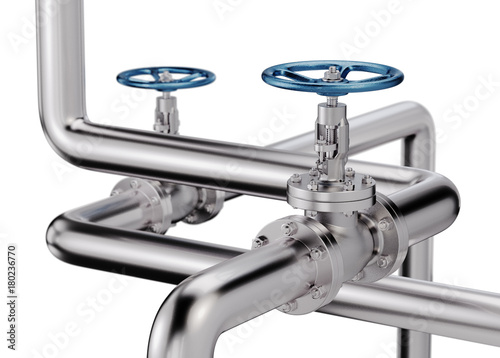 Pipes with Valves Industrial Background. 3D illustration