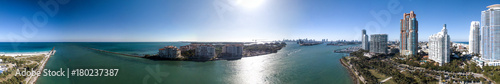 South Pointe Park in Miami. Panoramic aerial view of city skyline at dusk © jovannig