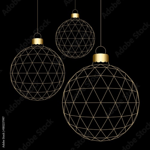 Boules de Noël Lignes or, fond noir