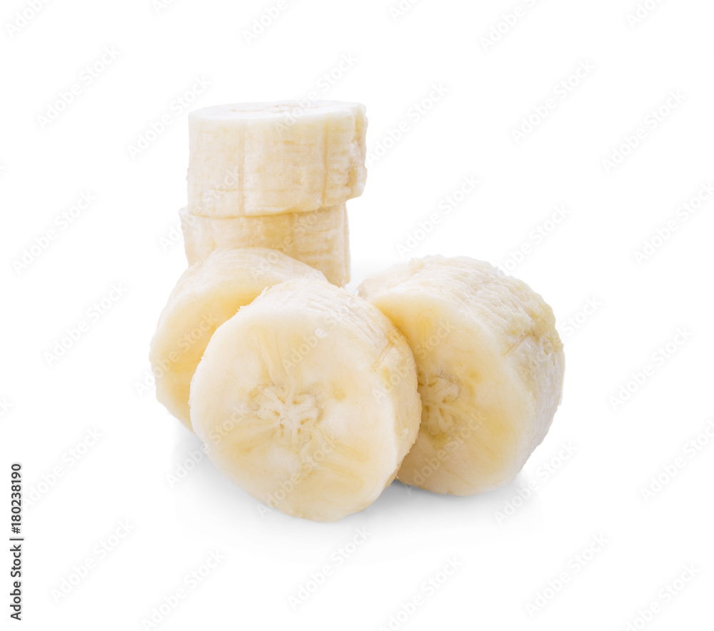 slice banana in a plate isolated on a white background