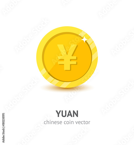 Gold Chinese yuan coin flat style