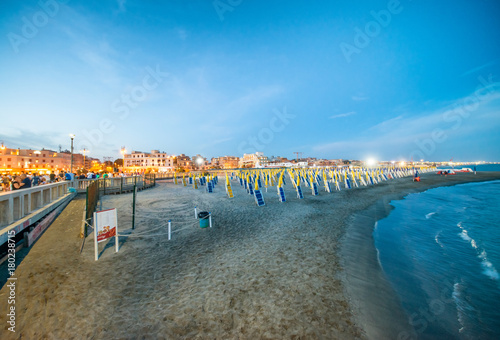 LIDO DI OSTIA, ITALY - JULY 26, 2017: Empty beach at night. The city is a famous tourist attraction in summer
