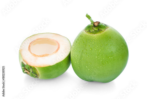 water drop green coconut isolated on white background