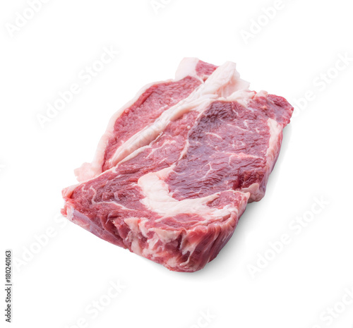 Raw beef on white background.
