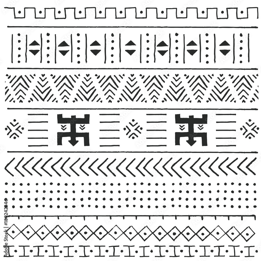 Black and white tribal ethnic pattern with geometric elements, traditional African  mud cloth, tribal design Stock Vector | Adobe Stock