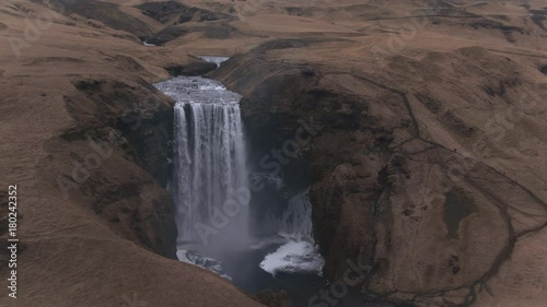Skógafoss waterfall - Aerial view of big waterfall in Iceland