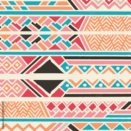 Tribal ethnic colorful bohemian pattern with geometric elements, African mud cloth, tribal design