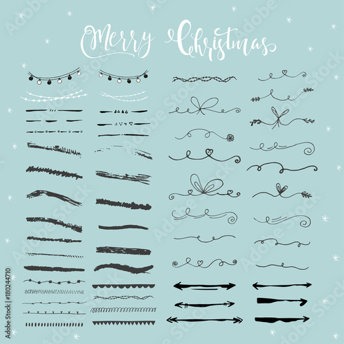 Collection of hand drawn christmas borders with lettering.