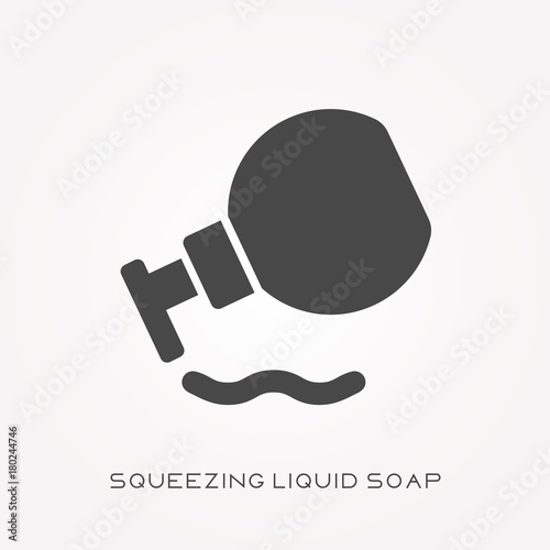 Silhouette icon squeezing liquid soap